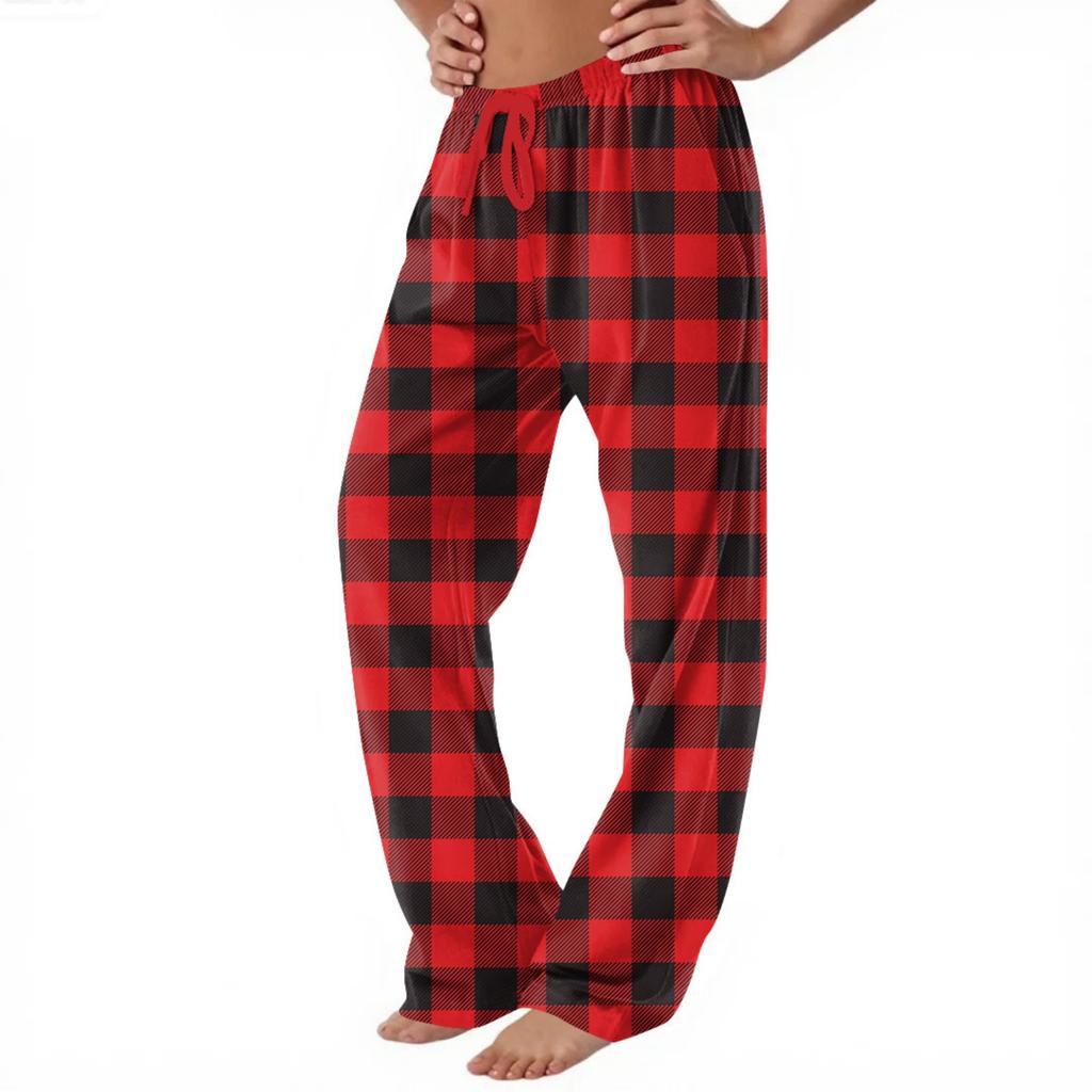 Women  Winter Plaid Printed Pants Full Length Long Trousers Sports Pants