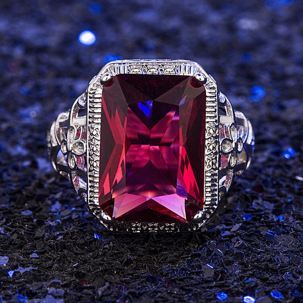 WOSIKATE Vintage Square Ruby Engagement Ring For Women  CopperFashion Jewellery Hollowed Out Zirconia Ring Accessories