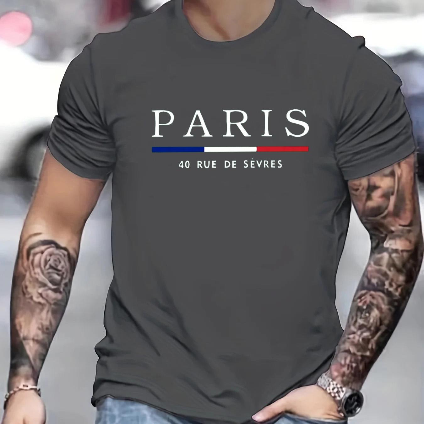 

Чоловіча 100% чиста бавовна Літній вільний розмір PARIS з літерним візерунком Повсякденна зручна футболка з круглим вирізом і короткими рукавами L