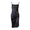 Fashionable Sexy Satin Split Dress, Slim Fit Spaghetti Strap Dress with Asymmetrical Mid-Length Design Temperament Sexy Sling Skirt