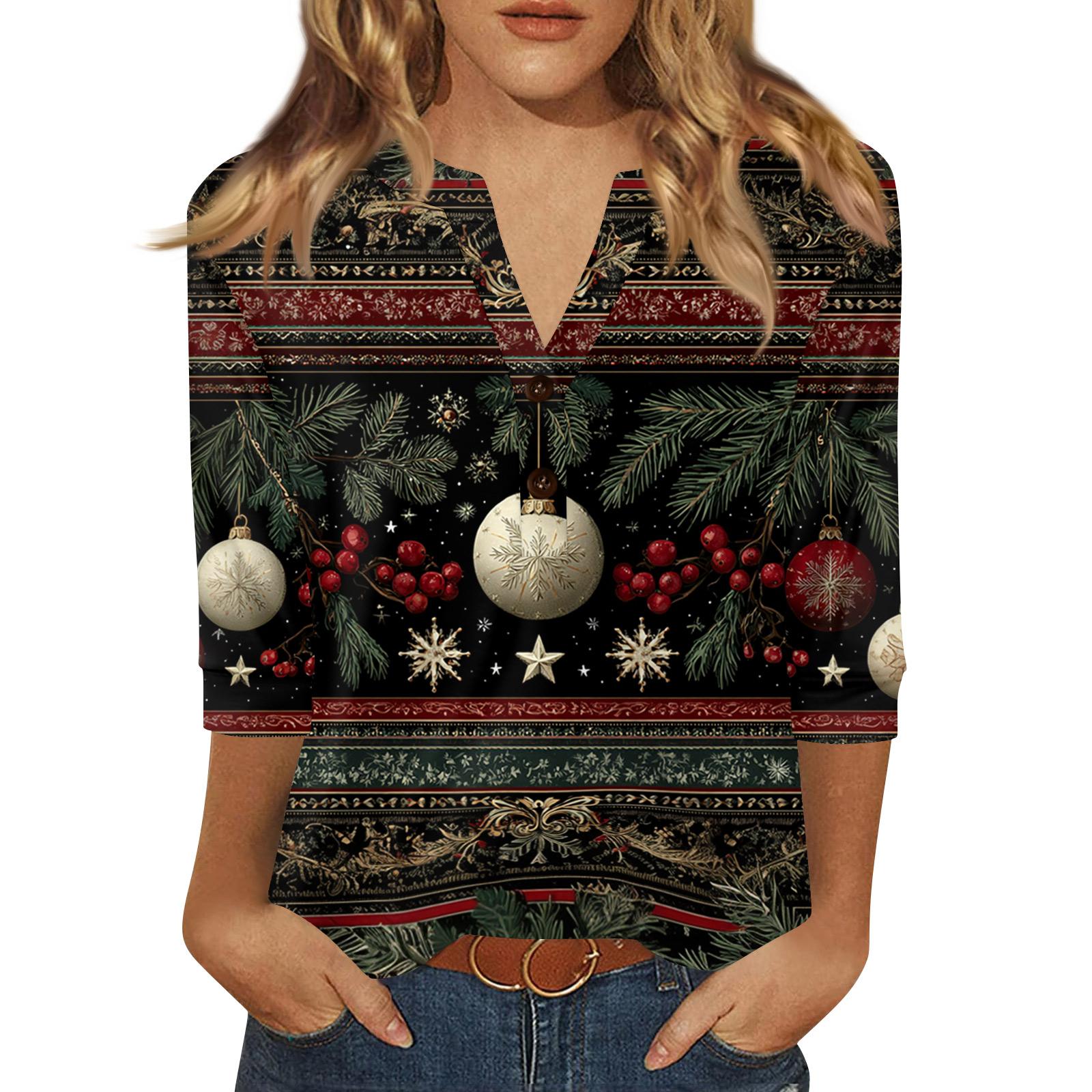 

Жен. Футболка С принтом Пуговицы Рукав 3/4 Повседневные Выходные Мода Классический Классический V-образный вырез Обычный Верх XL тёмно-синий