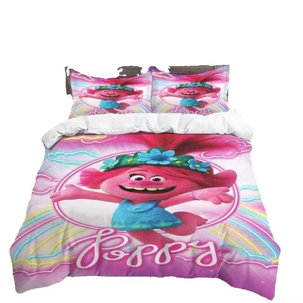 Modisches Cartoon Trolls Süßes Mädchen Bettwäsche Set Einzelbett Doppelbett Vollgröße Queen Size King Size Bettwäsche Set Kinderzimmer Bettbezug Sets Bettlaken Set