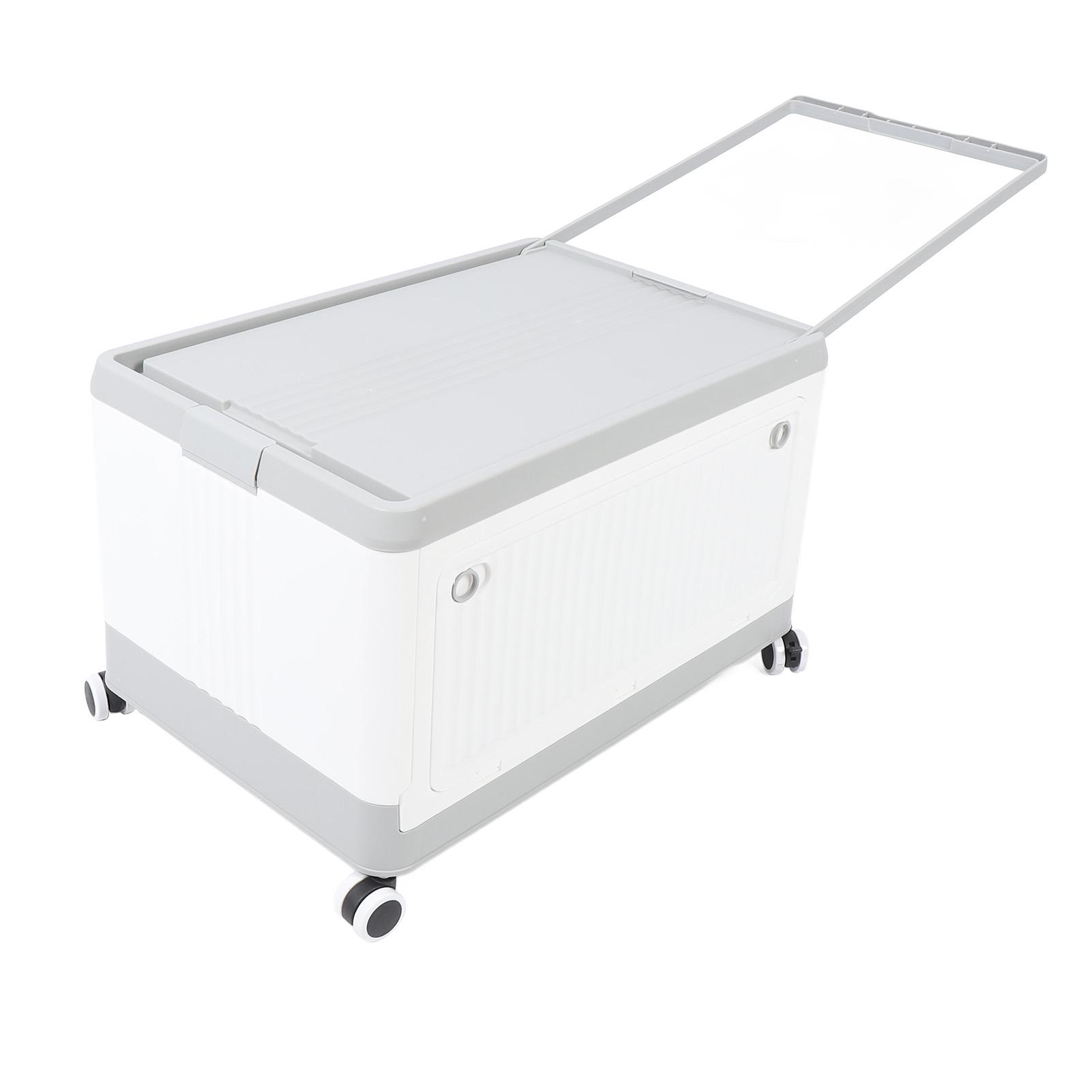 

Folding Storage Bin with Lid Wheels PP Stackable Rolling Utility Storage Box Container with Handle for Clothes Books S 100x40x0.3cm / 39.4x15.7x0.1in сірий білий колір