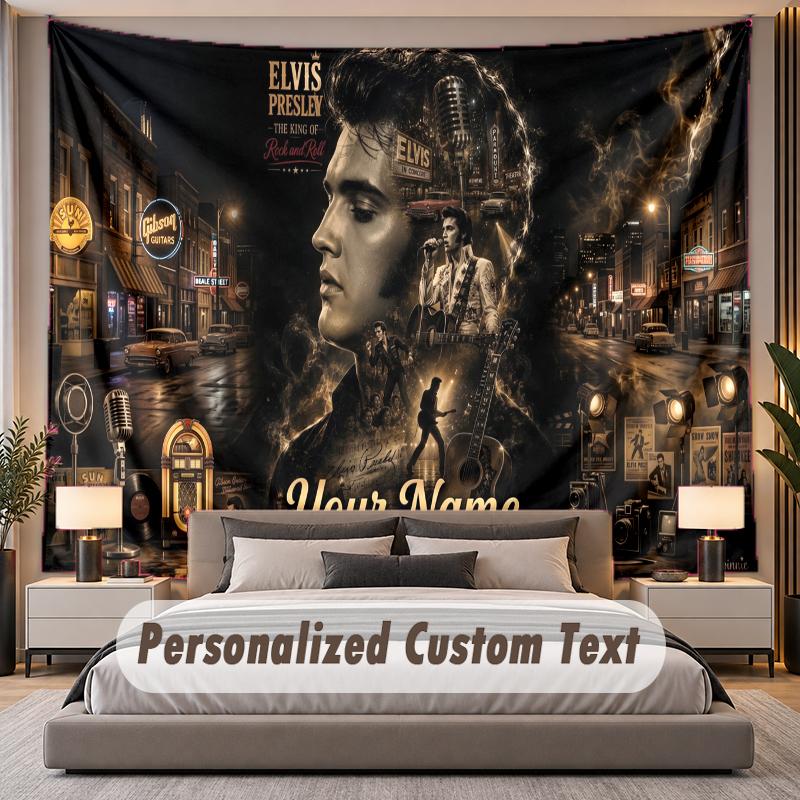 Custom Name Text Tapestry Elvis Presley Personalized Polyester Wall Tapestry For Bedroom And Room