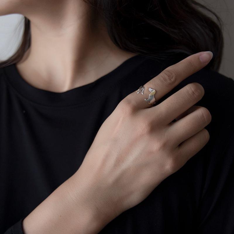 925 Sterling Silver Unique Dog Ring For Women Jewelry Finger Open Vintage Handmade Ring Allergy For Party Birthday Gift