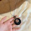 Brown Circle Woven Rope Necklace Women'S Minimalist  Cold Tone Vintage Style Resin Material Necklace Accessory