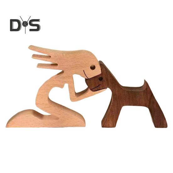 

Собака деревянная скульптура питомец памятный подарок собака и мужчина женщина статуэтка домашний декор щенок семья фигурка подарки для любителей собак F