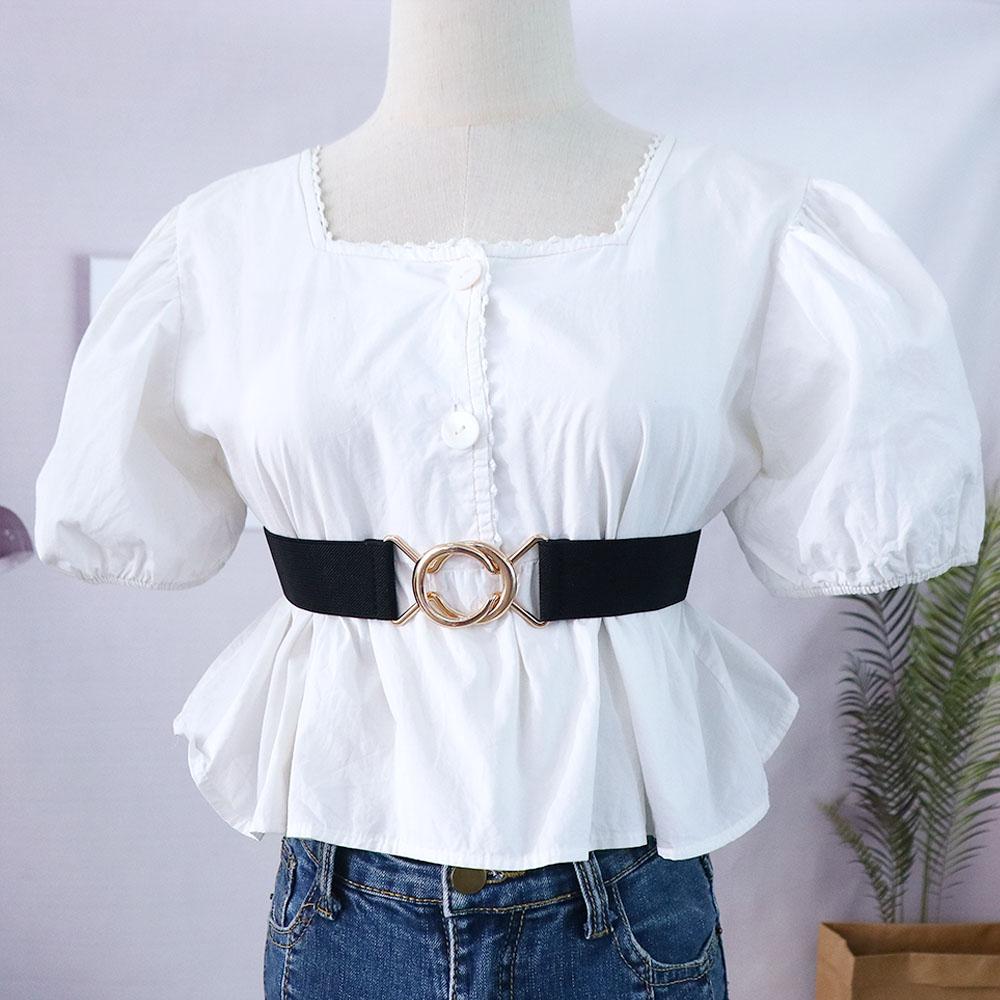 

Dress Decoration Knot Women Waistband Elastic Waist Belt Gold Round Buckle Belt Female Waist Strap