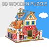 Baby Educational Toys Handmade DIY Wooden Puzzle Villa House Cottage 3D Model Desktop Ornament