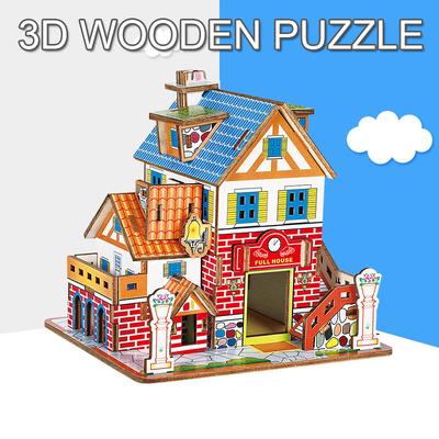 Baby Lernspielzeug Handgemachtes DIY Holzpuzzle Villa Haus Hütte 3D Modell Desktop Ornament