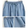 Women Summer Wide Leg Shorts High Waist Elastic Waistband Drawstring Pockets Solid Color Knee-Length Trousers