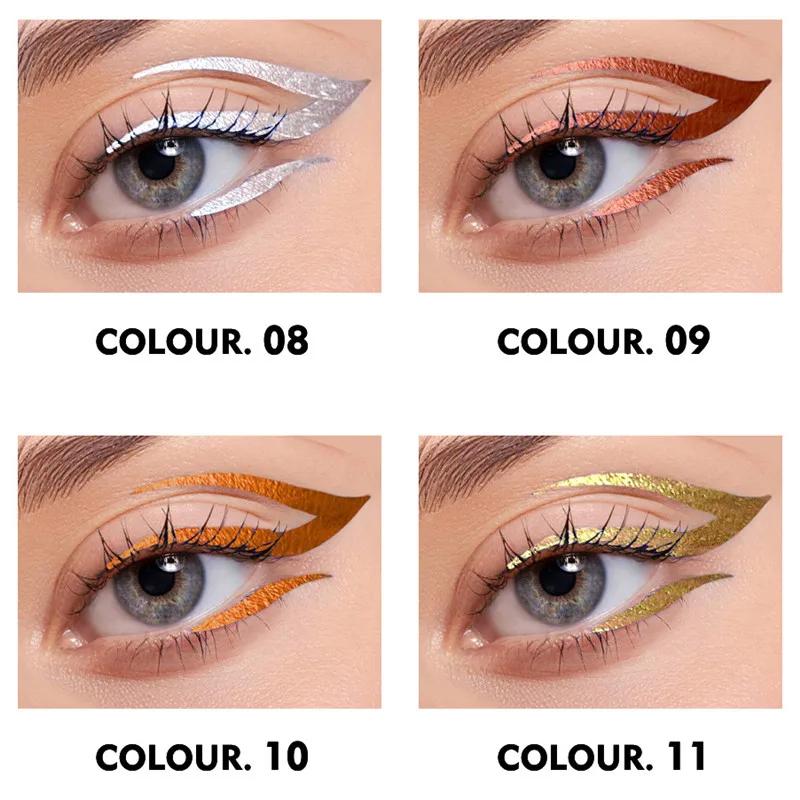 12 Colors Waterproof Metallic Liquid Eyeliner Long-lasting Green Gold Blue Sweatproof Quick-drying Eyeliner Pencil Eyes Makeup
