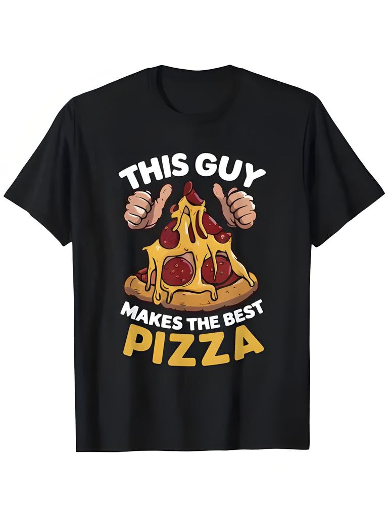Unisexs This Guy Pizza Pattern Tshirt Fun Designed With Cartoon Pizza Slices Hands Up For Casual Street Wear