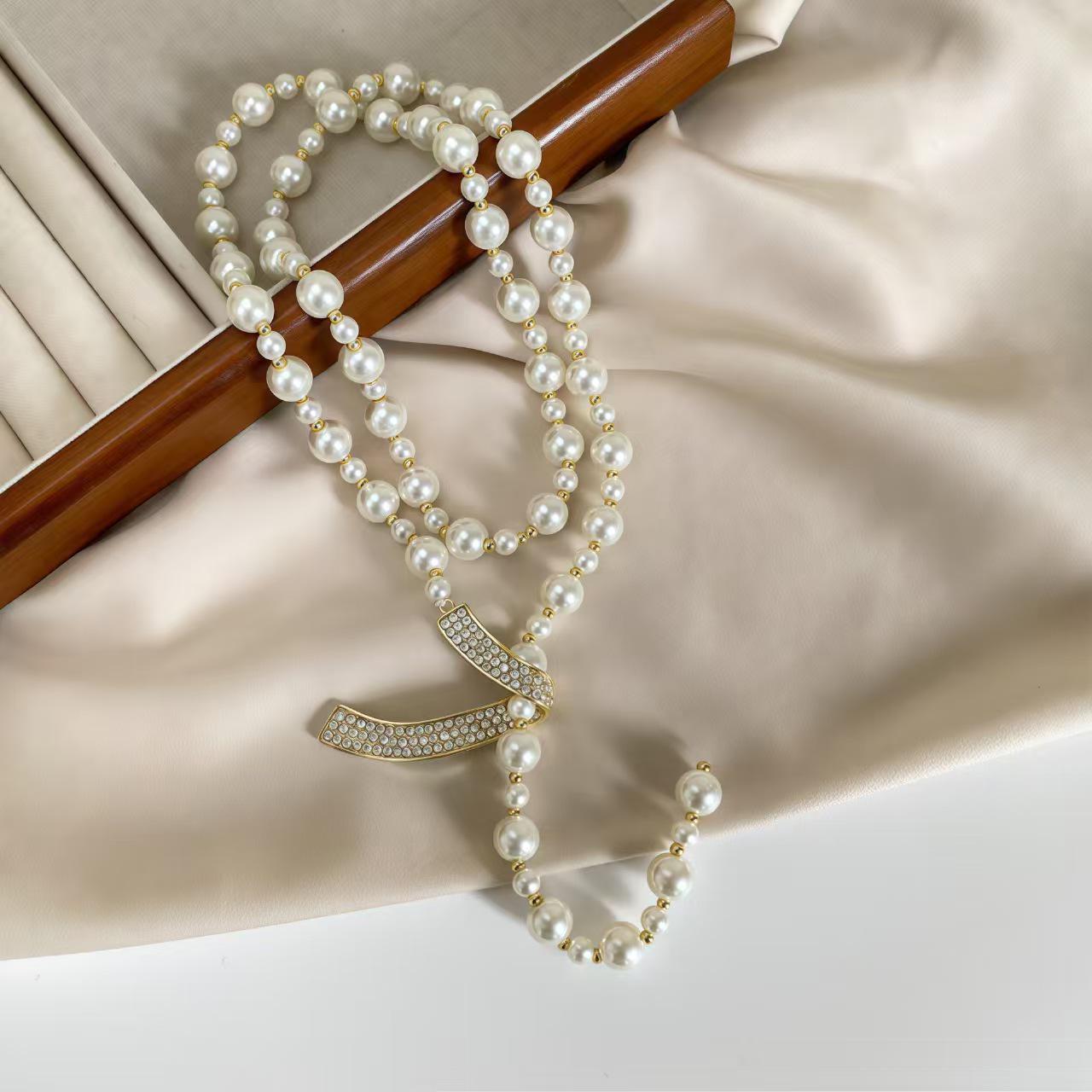 

Элегантное жемчужное ожерелье-цепочка для свитера – Женский регулируемый аксессуар высокого класса для осени/зимы