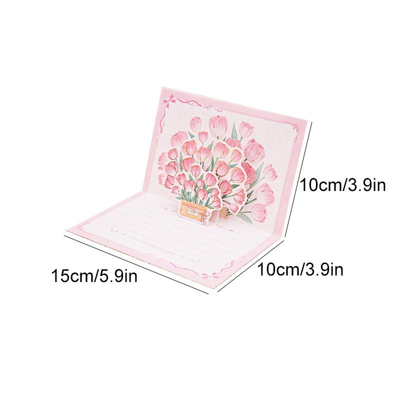 1PC Paper Postcard 3D Greeting Card Creative Roses Birthday Gift Card Sunflowers Bouquet Pop-Up Tulips