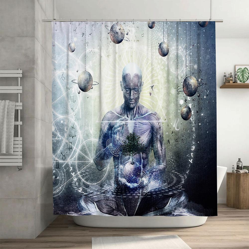 Mystic Human Figure Shower Curtain Spiritual Art Bathroom Decor Zen Meditation Backdrop Tapestry Wall Hanging Home Accent