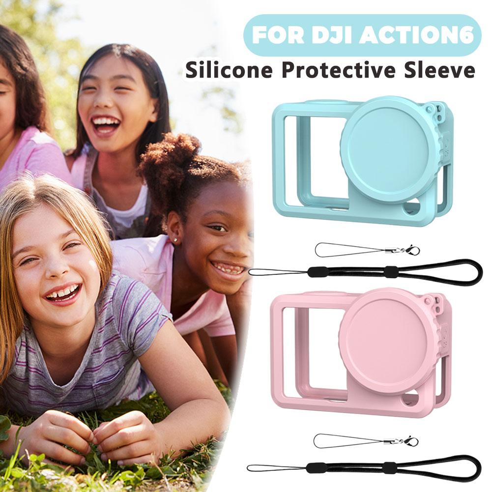 Silicone Protective Case For DJI Action 6 Full Body Cover Lens Cap Anti Loss Rope Silicone Rubber Protector Camera Accessories