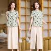 Mom's Chinese Style Summer T-Shirt & Two-Piece Set for Middle-Aged and Elderly Women - New 2026 Design
