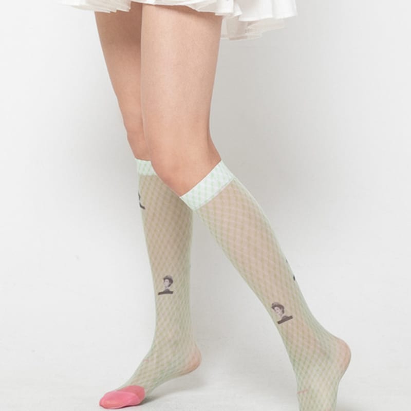 Romantic tiger Unpretty Jane green cube knee stockings