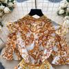 Summer Women Elegant Flare Sleeve Designer Print Runway Dresses V-neck Single Breasted Mini Short Party Dress