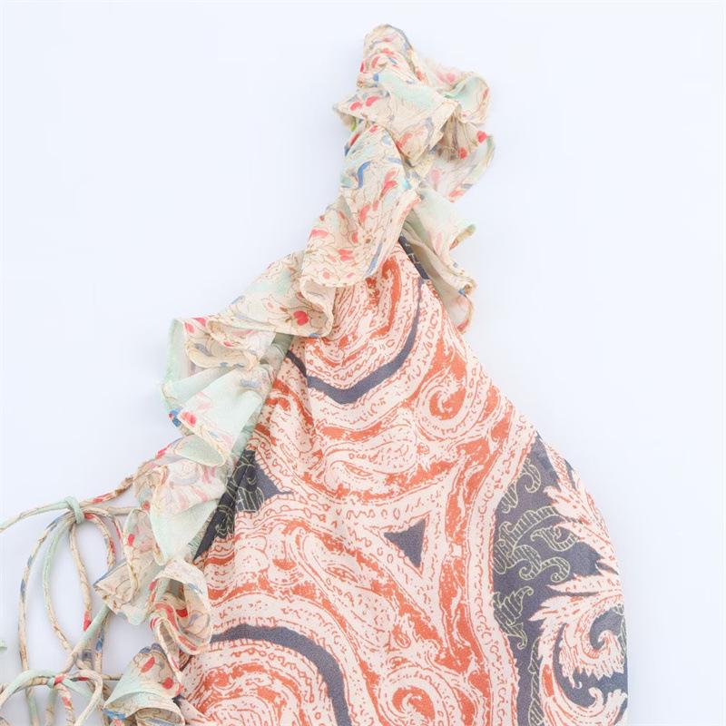 Summer Ethnic Floral Ruffle Spaghetti Strap Dress