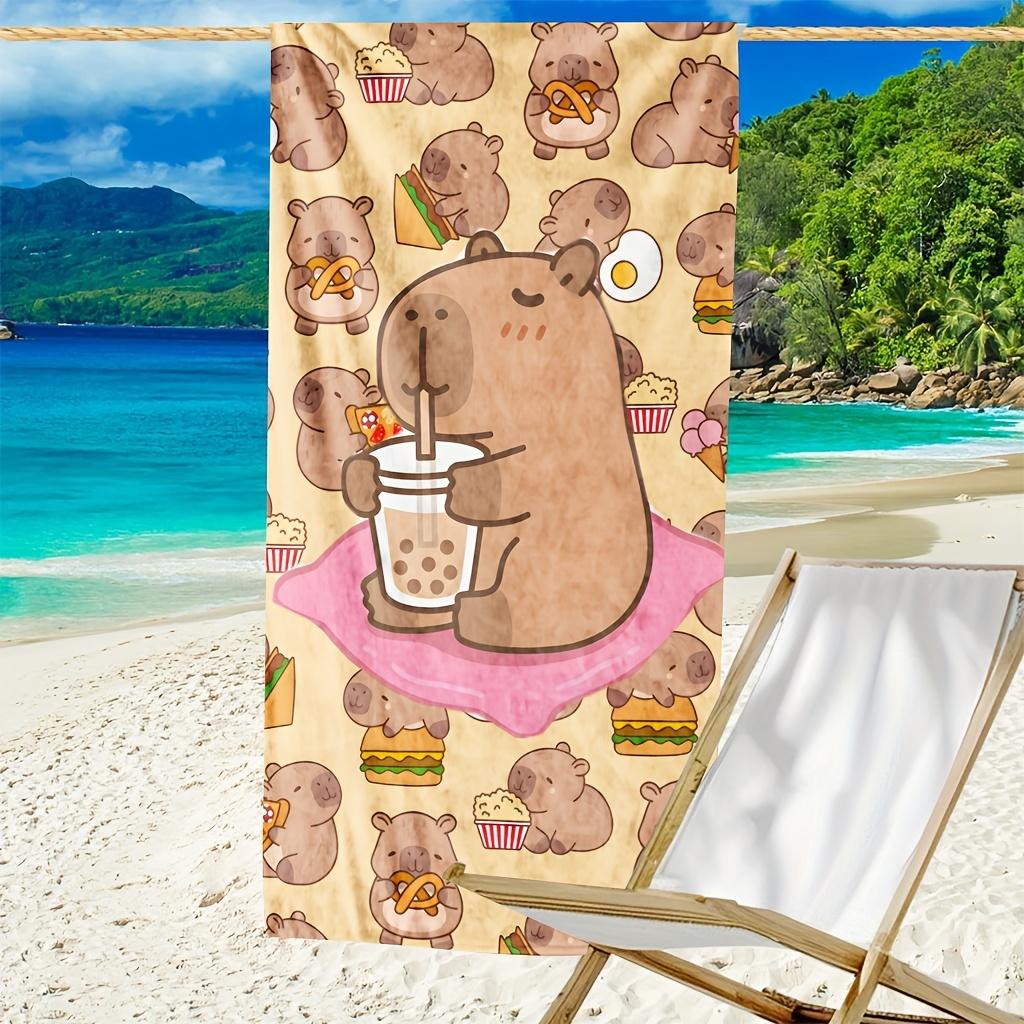1pc of Ultra-soft Fiber Beach Towel - Towel with Cartoon Capybara Milk Tea Pattern, Modern Design Suitable for Beach, Swimming