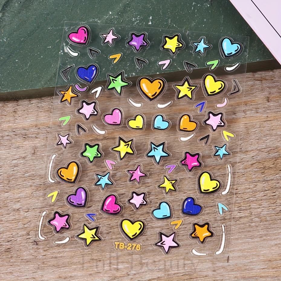 3D Graffiti Heart Star Design Nail Art Stickers, Self Adhesive Cartoon Star Heart Design Nail Art Decals For Nail Art Decoration