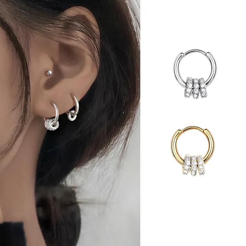 Nuovi Autentici Orecchini a Cerchio Piccoli Raffinati in Argento 925 con Zirconi Intarsiati Cerchio Rotondo per Donne Orecchini Dorati Gioielli