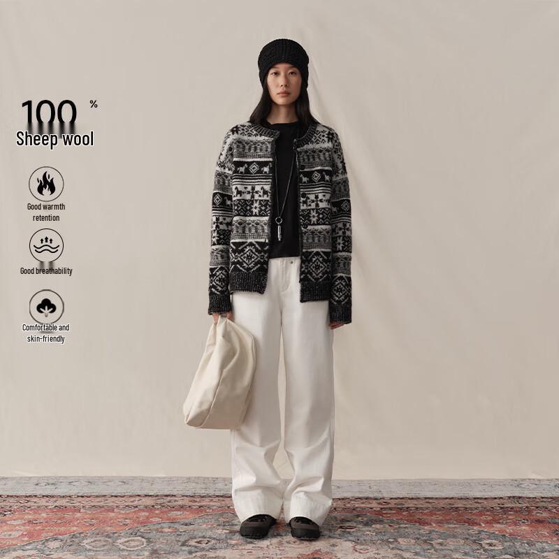 GREEN BELT Women's Retro Fair Isle Pure Wool Cardigan