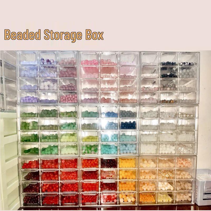 Transparent Multi-Compartment Colored Glaze Beads and Jewelry Organizer Box