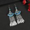 Embroidery fabric flower earrings long Miao silver fringed personalized earrings retro Miao Yunnan earrings women