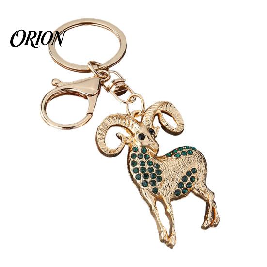 Bag Decor Accessory Sparkling Rhinestone Goat Keychain, Golden Plated Key Ring for Men Animal Chain Women, Decorative Keychain Car Keys Handbags