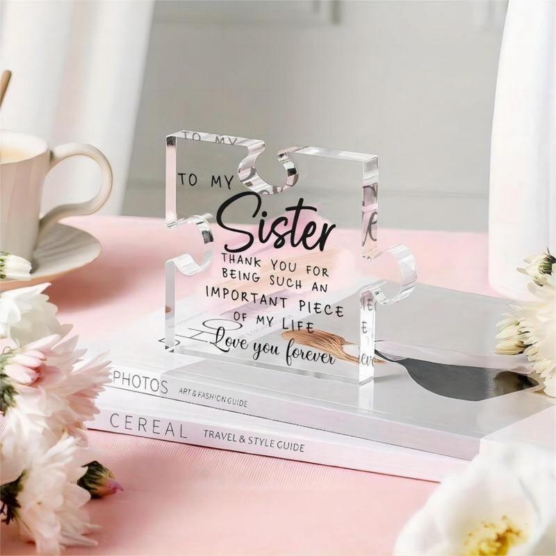 Sister Acrylic Puzzle Plaque. Unique desk decor gift for birthdays, Thanksgiving or Christmas.