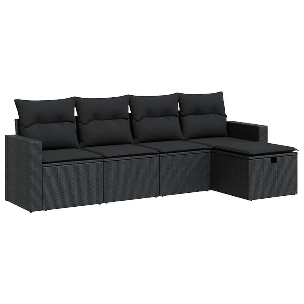 Vidaxl 5-Cz. Garden Lounge Set, Cushions, Black PE Rattan