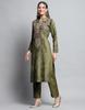 MONTE CARLO Womens Self Design Green Round Neck Full Sleeve Kurti Set