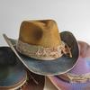 Distressed Cowboy Hat Unisex Sun Hat Wide-brimmed Malleable Straw Woven Western Cowboy Hat Music Club Party Holiday Hat