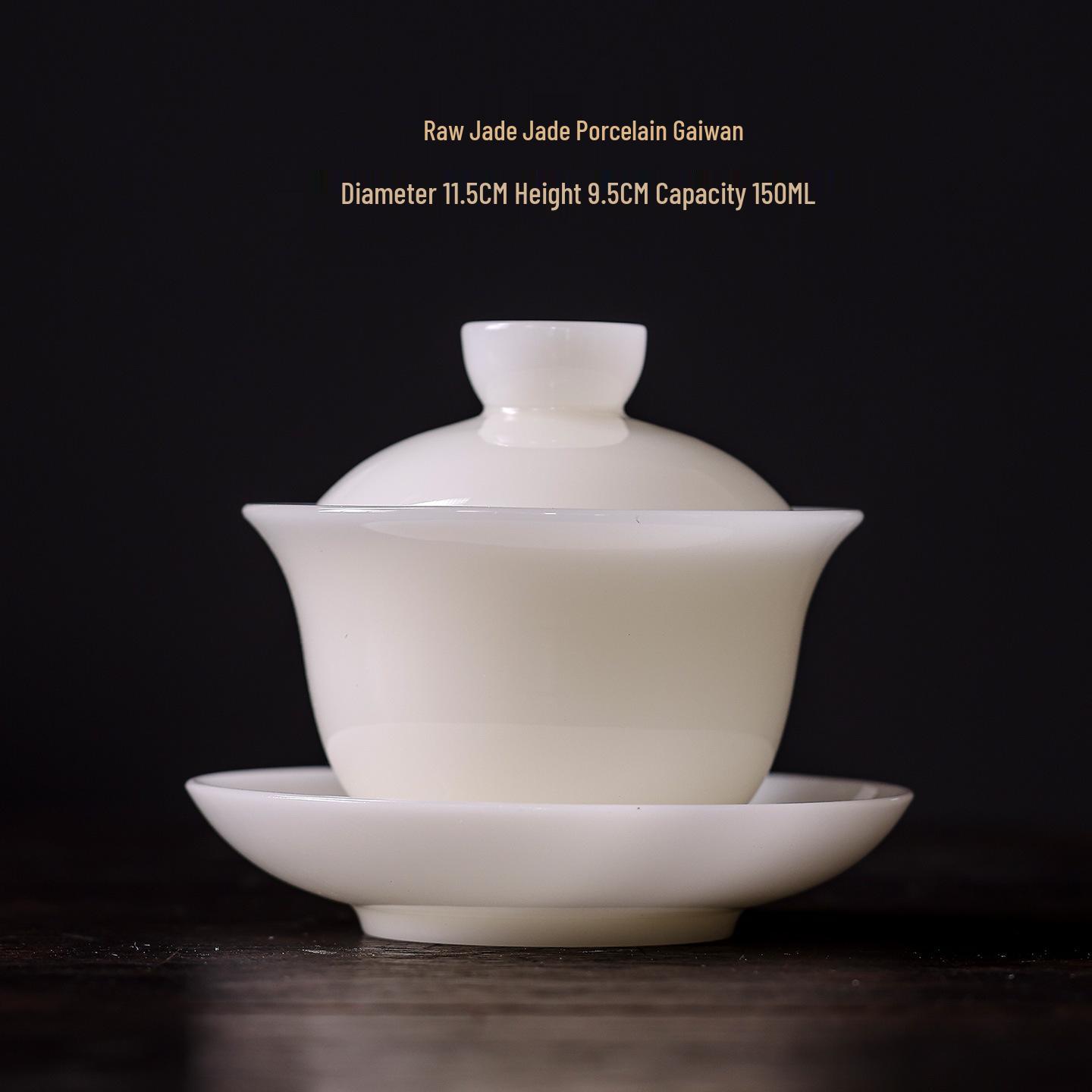 Ice Jade San Cai Gaiwan Tea Set: White Porcelain Gongfu Tea Bowl with Lid