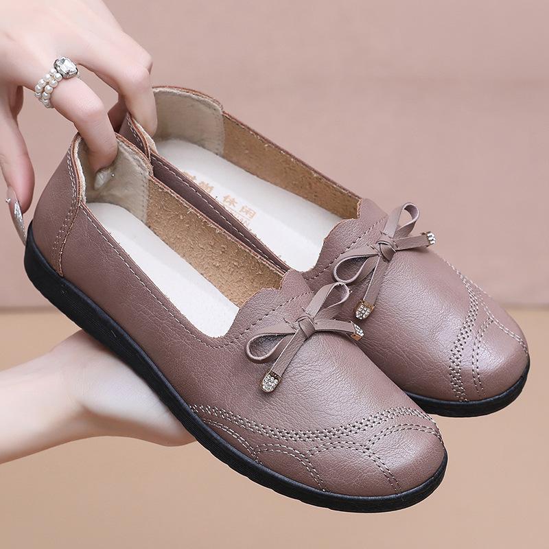 New Spring Shoes Single Shoes Soft Sole Leather Shoes Medium and Old Women's Shoes Flat Non-slip Spring and Autumn Elderly Shoes