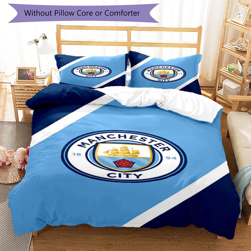 3pcs Manchester City Bedding Set Duvet Cover Closure Includes 1 Duvet Cover & 2 Pillowcases, Soft and Comfortable for All Seasons.