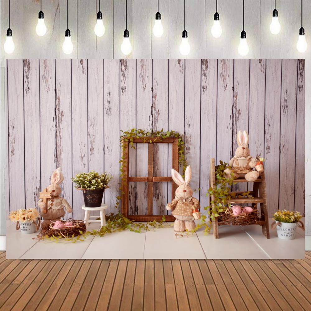 Easter Pink Photography Background Colorful Painted Eggs Floral Wooden Kids Party Portrait Decoration Photo Backdrop Studio Prop6