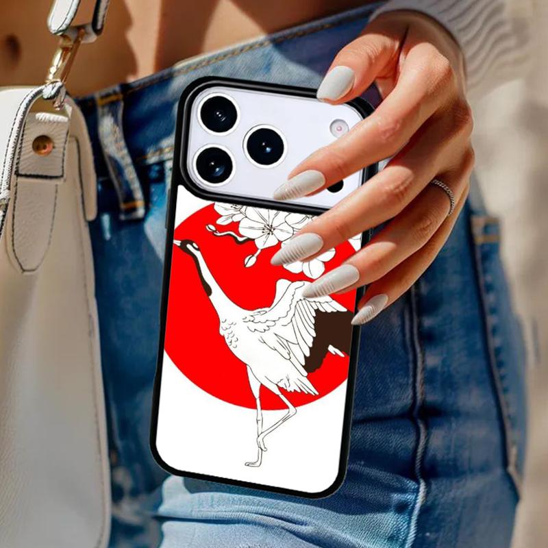 Red Sun Japanese Flying Crane Phone Case For iPhone 17 Air 14 15 13 12 Max Cover For Apple 16e 11 Pro Max Plus Coque