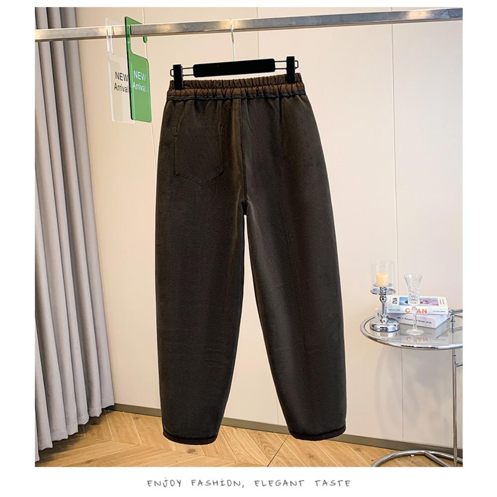 DIMANAF 2025 Autumn Winter Women Plus Size Pants Casual Lady Long Pants Thick Flocking Oversized Loose Bottoms