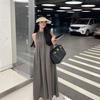 Matte Copper-Ammonia Silk Off-Shoulder Halter Neck Skirt (With Pockets) - Simple, Loose, and Silky Solid Color Long Skirt.
