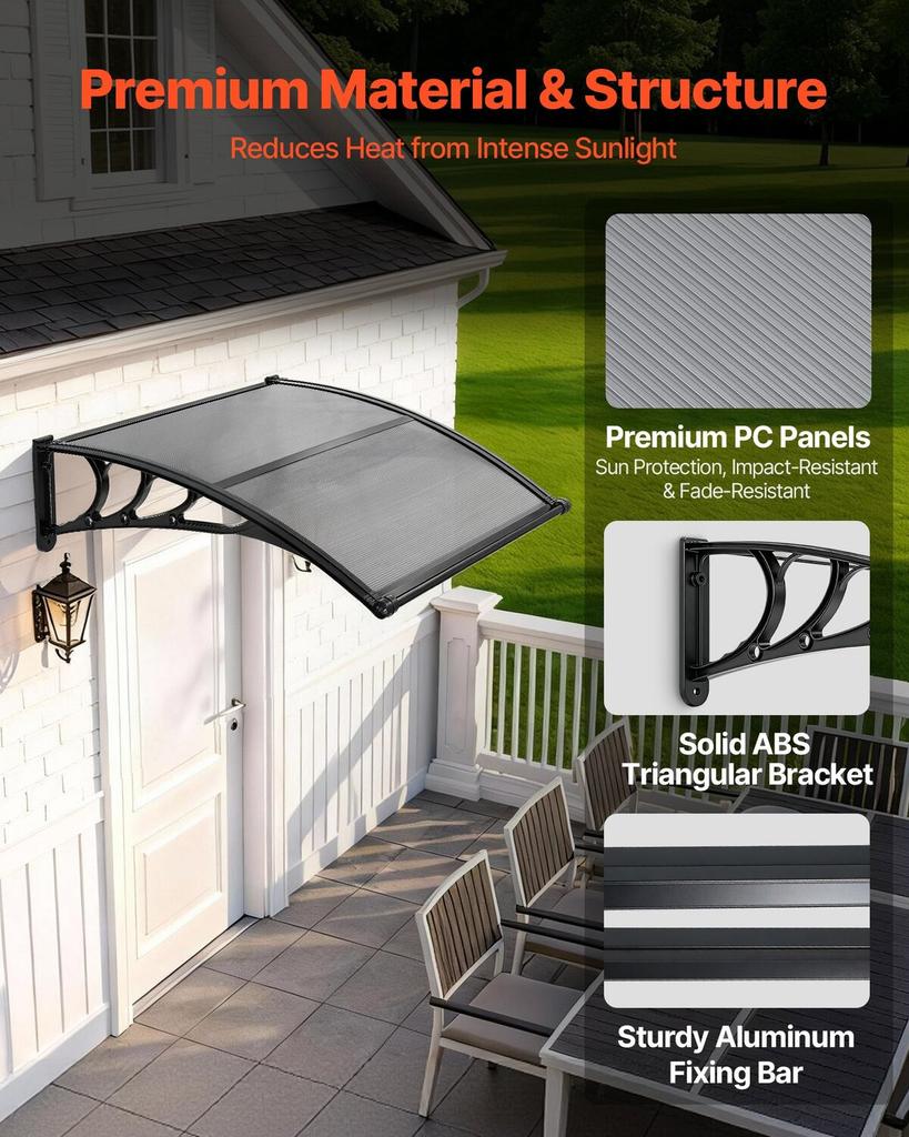 Awnings for Door Entrance, 38 X 40 In, Exterior Front Door Window Awnings with Drainage & ABS Bracket, Rain Snow Sun Protection, Overhang