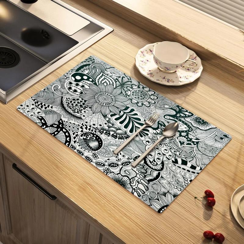 

Dish Drying Mat Bohemian Absorbent Rubber Backed Moroccan Soft Silicone Coffee Bar Mat for Home Kitchen Bathroom Decor Fashion 20x30cm-mud