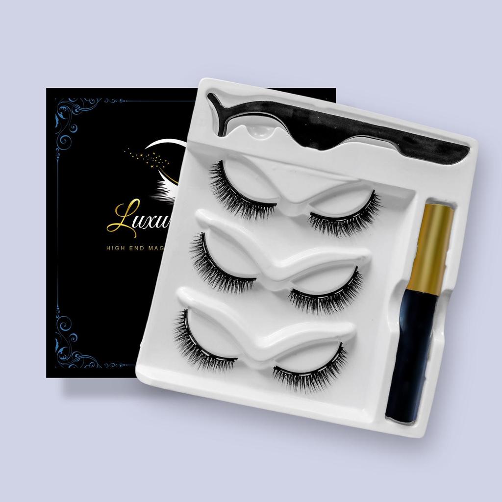 Magnetisches Set mit natürlichen, simulierten künstlichen Wimpern: 3 Paar mit abgewinkeltem Flügeldesign
