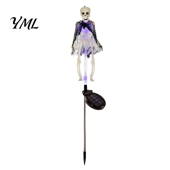 Outdoor Spooky Garden Ornament Solar Halloween Bat Lights, Realistic Skeleton Pathway Decor, Waterproof LED Strange Green Light Props Stake