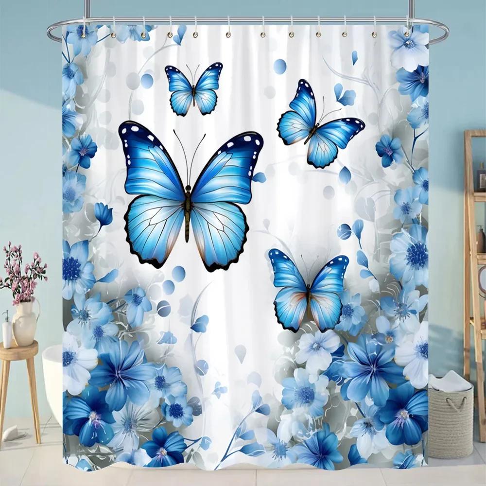 Botanical Flower Shower Curtain Colourful Flowers Green Leaves Watercolour Art Creative Polyester Shower Curtains Bathroom Decor
