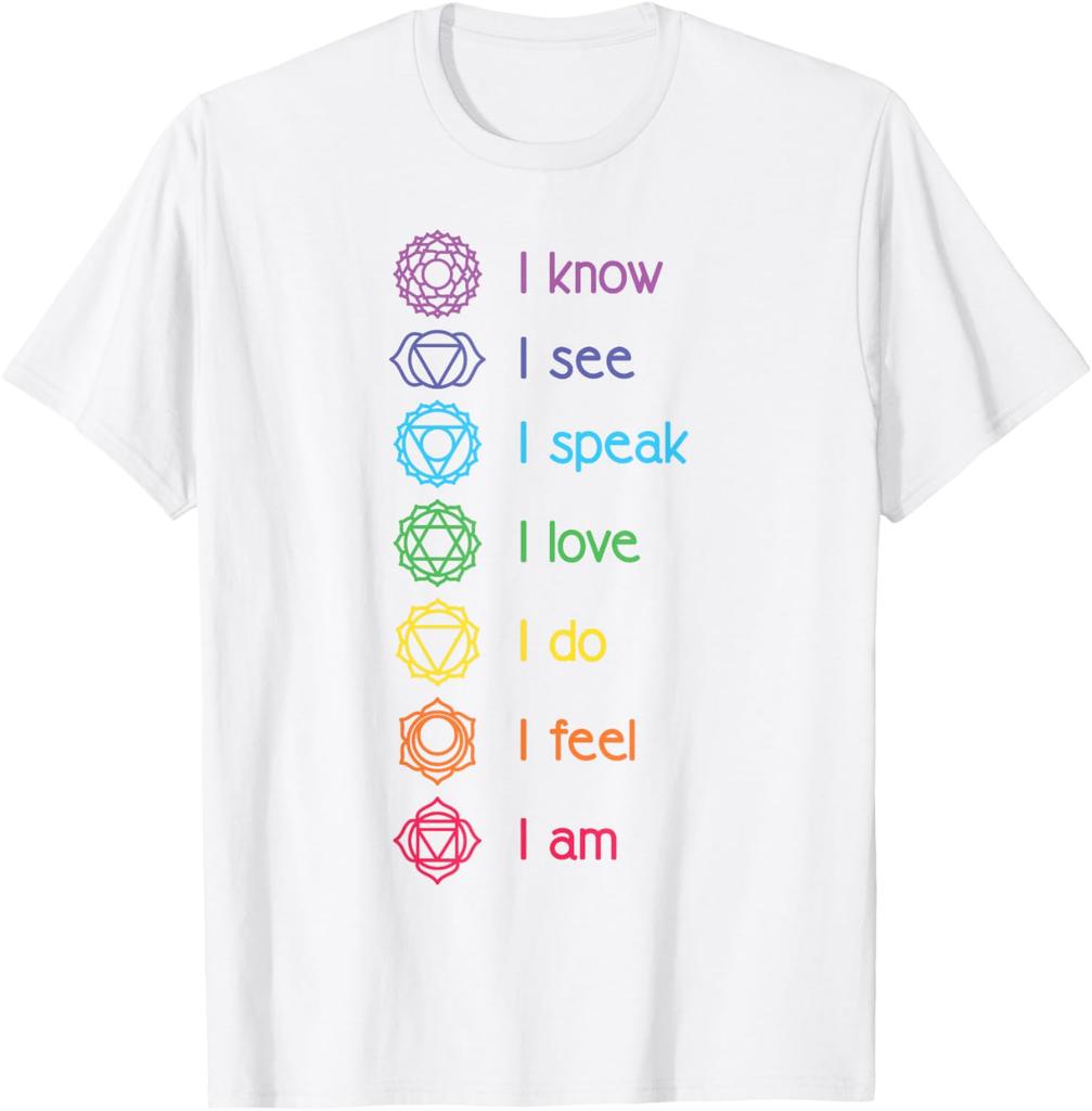 Chakra Affirmationen Ich Weiß Ich Sehe Ich Spreche Yoga Meditation Grafik T-Shirt Weiche Baumwolle Lässiges Oberteil
