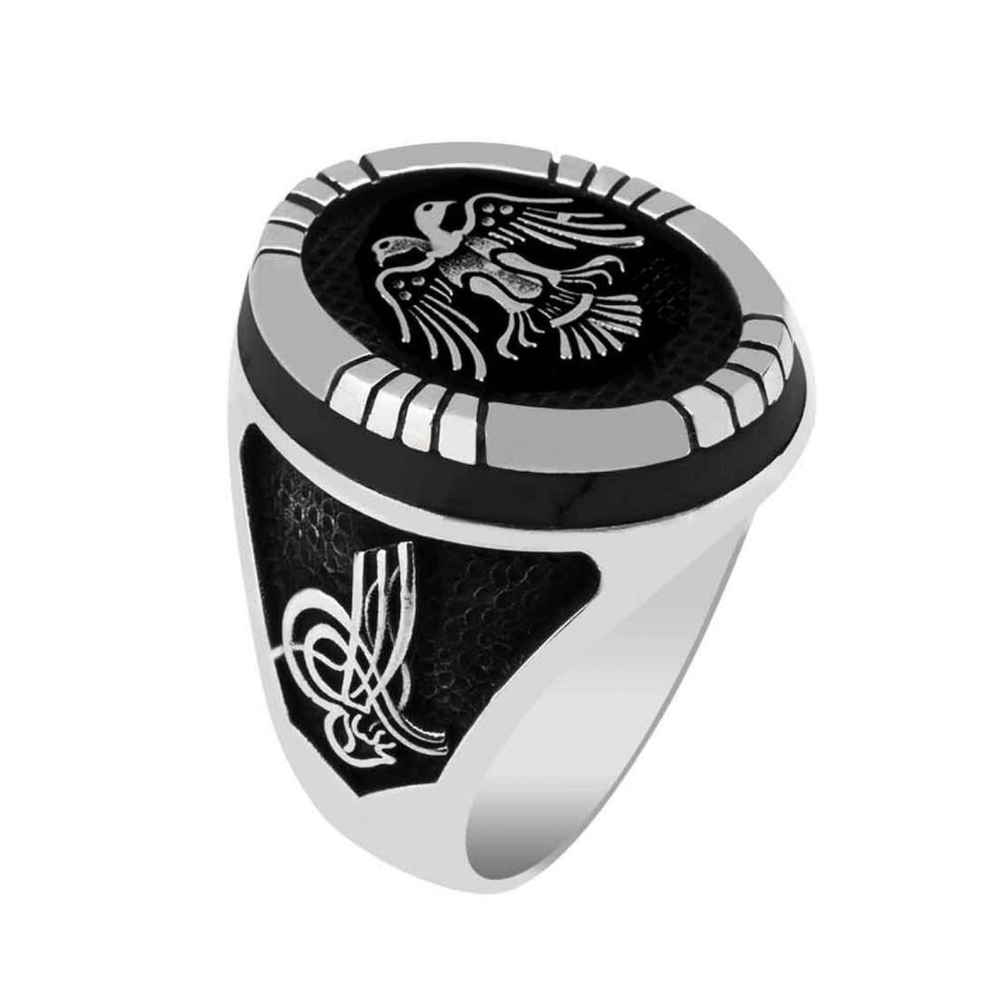 

Yort Savul Серебряное кольцо с двуглавым орлом и черным ониксом